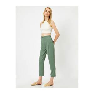 Koton Women's Green Pleated Pocket High Waist Trousers