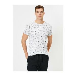 Koton Men's White Printed Printed T-Shirt