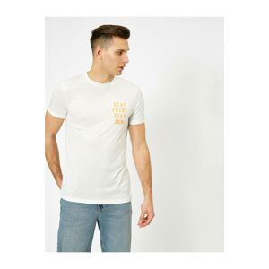 Koton Men's White Letter Printed T-Shirt