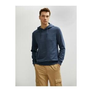 Koton Men's Navy Blue Hooded Cotton Long Sleeve Basic Sweatshirt