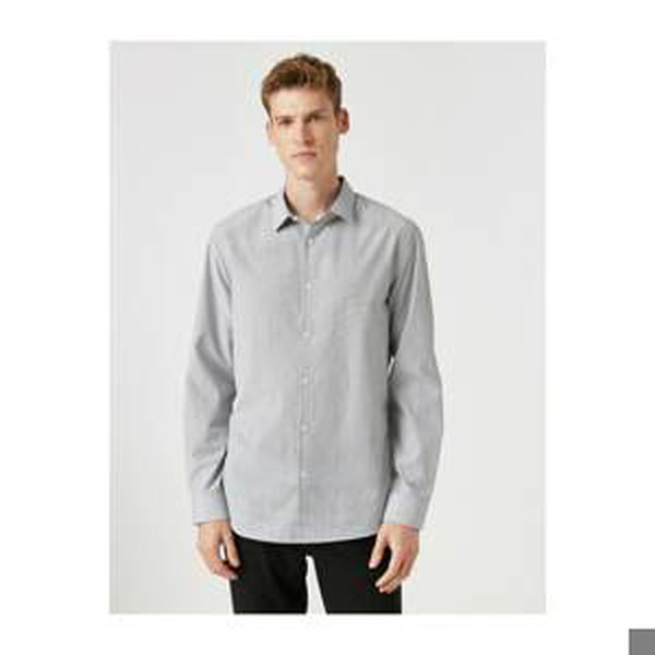 Koton Men's Gray Classic Collar Long Sleeve Shirt