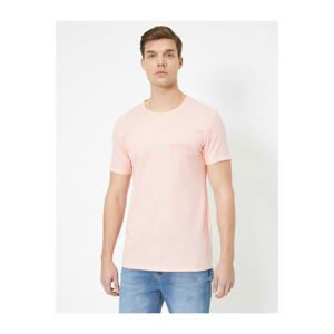 Koton Men's Pink Crew Neck Short Sleeve Slim Fit Printed T-shirt