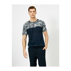 Koton Men's Navy Blue Patterned T-shirt