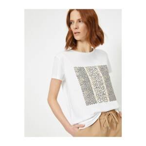 Koton Women's White Printed Crew Neck T-Shirt