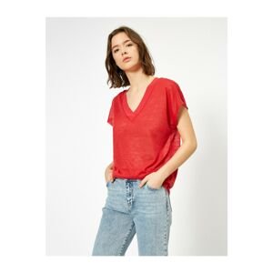 Koton Women's Red V-Neck T-Shirt