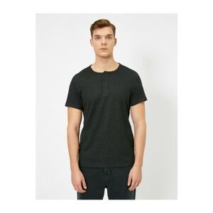 Koton Men's Black Button Detailed T-shirt