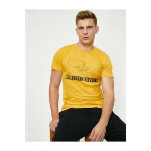 Koton Men's Yellow Short Sleeve Printed T-Shirt