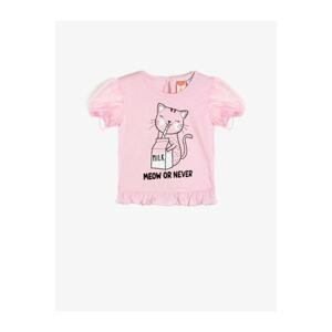 Koton Baby Girl Pink Cycling Collar Short Sleeve Printed T-Shirt