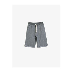 Koton Boy's Gray Pique Fabric Ribbed Waist And Corded Pockets Turn-Up Shorts