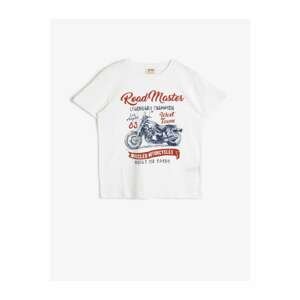 Koton Boys White Cotton Printed Short Sleeve Crew Neck T-Shirt