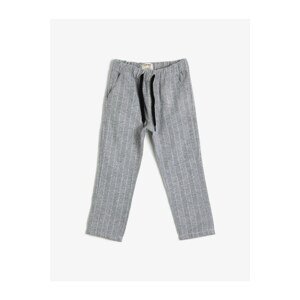 Koton Boy's Gray Striped Fabric Elastic Waist And Corded Trousers
