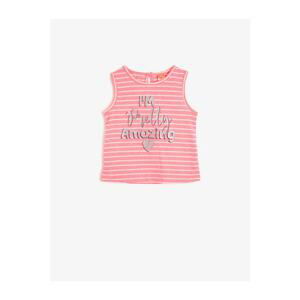 Koton Girl's Pink Printed Crew Neck Singlet