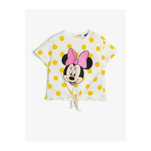 Koton Girl's White Mickey Mouse Licensed Printed T-shirt