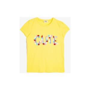 Koton Girl's Yellow Crew Neck Short Sleeved T-Shirt
