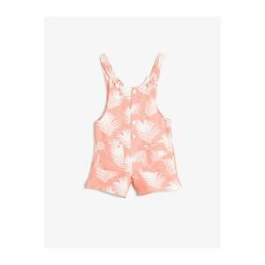 Koton Girl Pink Patterned Flowy Fabric Front Pocket Detailed Short Sort Jumpsuit