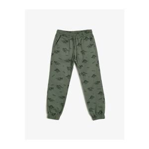 Koton Boy Green Patterned Elastic Waisted Cotton Gabardine Fabric Jogger Pants