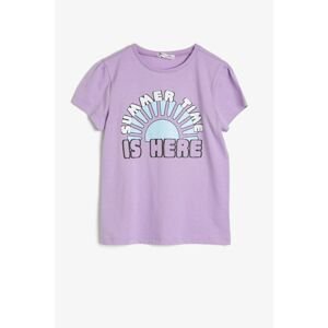 Koton Purple Girl's Letter Printed T-Shirt