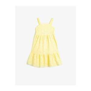 Koton Girl's Yellow Lace Ruffled Strap Dress