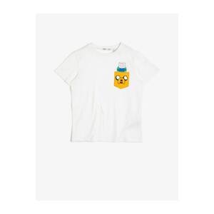 Koton Boys White Adventure Time Licensed Pocket Printed Cotton Short Sleeved T-Shirt