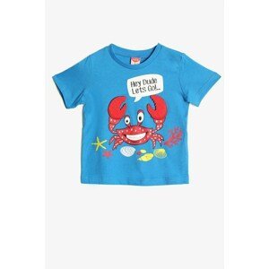 Koton Baby Boy Blue Crew Neck Short Sleeve Written Printed T-Shirt