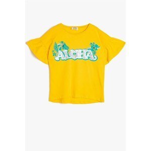 Koton Girl's Written Printed Beaded Embroidered Yellow T-shirt