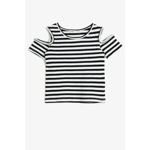 Koton Striped Cotton Off-the-Shoulder Short Sleeve Soft Textured Fabric T-Shirt