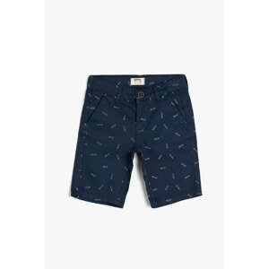 Koton Cotton Boy Cotton Printed Navy Blue Shorts With Pocket