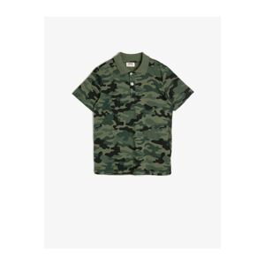Koton Boy Green Camouflage Patterned Cotton Buttoned Polo Collar Ribbed T-shirt