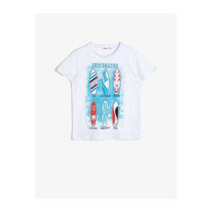 Koton Boy White Cotton Printed Short Sleeve Crew Neck T-Shirt