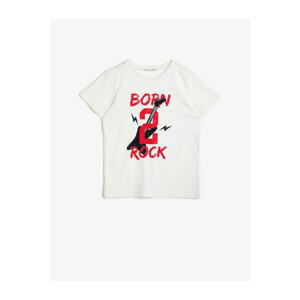 Koton Boys White Cotton Printed Short Sleeve Crew Neck T-shirt