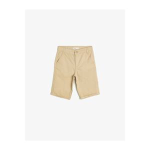 Koton Boy Ecru Normal Waist Cotton Button Chino Cut Basic Shorts