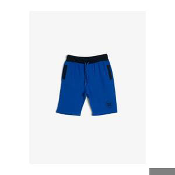 Koton Boy Blue Printed Slim Sweatshirt Fabric Contrast Pocket and Waist Ribbed Cord Shorts