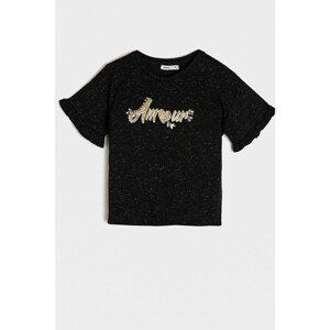 Koton Girl's Black Letter Printed T-Shirt