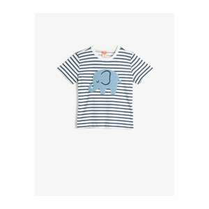 Koton Baby Boy Blue Crew Neck Short Sleeve Striped Cotton T-Shirt