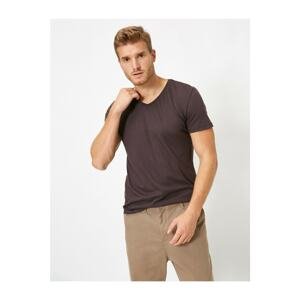 Koton Men's Purple Short Sleeve V-Neck Basic T-Shirt