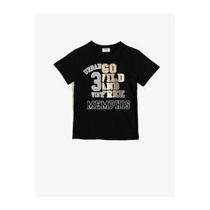 Koton Boy's Black Letter Printed T-shirt