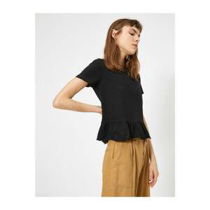 Koton Women's Black Ruffle Detailed T-Shirt