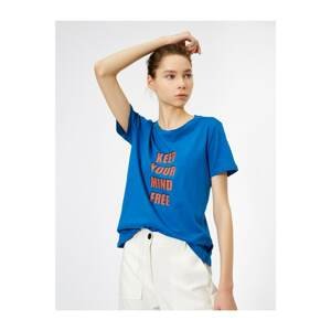 Koton Women's Blue Printed T-shirt