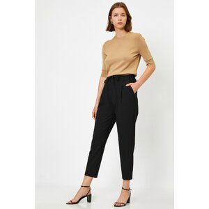 Koton Women's Pocketed Black Carrot Trousers