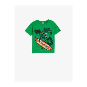 Koton Baby Boy Green Short Sleeve Crew Neck Dinosaur Printed T-Shirt