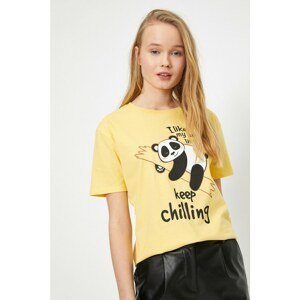 Koton Women's Yellow Printed T-Shirt