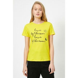 Koton Women's Yellow Printed T-Shirt