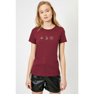 Koton Women's Claret Red Printed T-Shirt