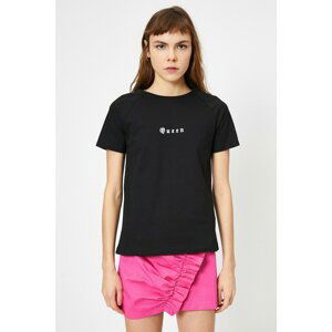 Koton Women's Black Printed T-Shirt