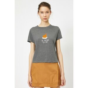 Koton Women's Gray Printed T-Shirt