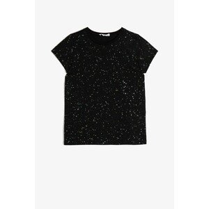 Koton Girl Black Glitter Detailed T-Shirt