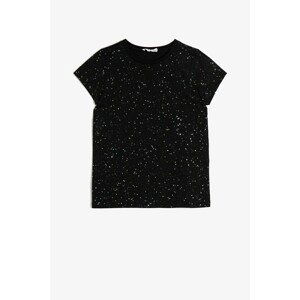 Koton Girl Black Glitter Detailed T-Shirt