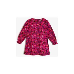 Koton Girl's Pink Floral Soft Long Sleeve Crew Neck Mid-Length Dress
