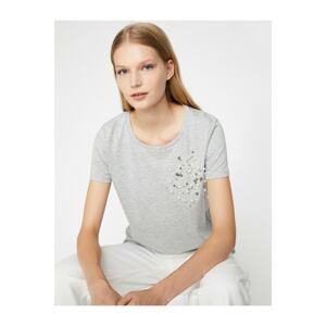Koton Women's Gray Pearl Detailed T-Shirt