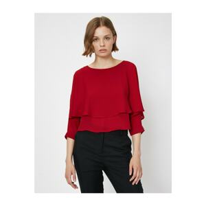 Koton Women's Claret Red Long Sleeve Ruffle Blouse